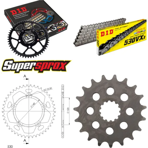 Kettensatz Alu schwarz für: TRIUMPH Daytona 955 I [5 x Ø1 19-44-106 DID530VX3 Endlos