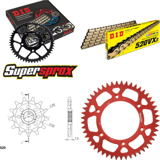 Kettensatz Alu rot HM CRE125 Enduro 04-06/CRE250 F E 13-49-116 DID520VX3(G&B) Clip