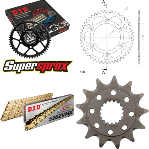 Kettensatz Alu rot HM CRF250 Supermotard 04-06 13-40-112 DID520ZVM-X(G&G) Endlos