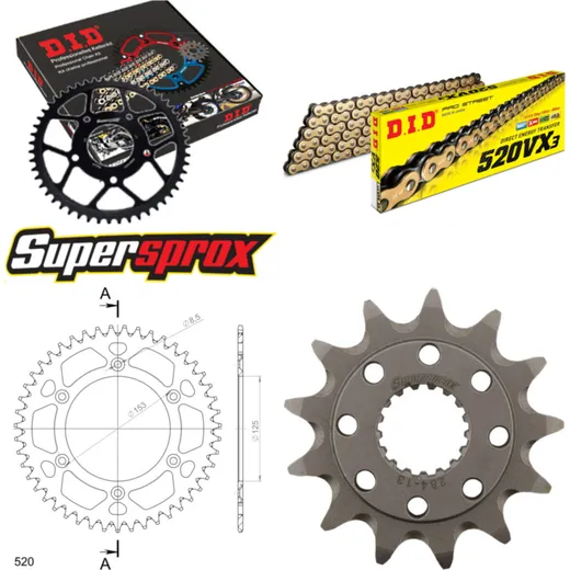 Kettensatz Alu rot HM CRF450 Supermotard 04-06/CRM45 13-47-114 DID520VX3(G&B) Clip