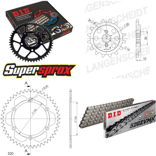 Chain Kit - ALU - black for: HUSQVARNA SM125 00-13 13-46-112 DID520ZVM-X endless