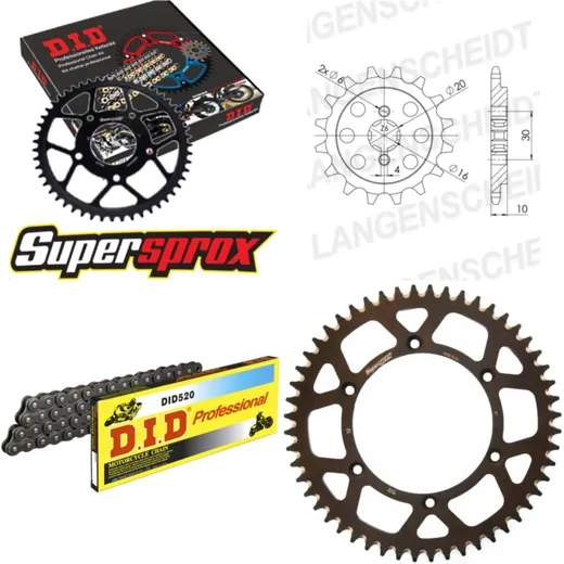 Kettensatz Alu schwarz für: HUSQVARNA WRE125 99-03 13-52-116 DID520 Clip
