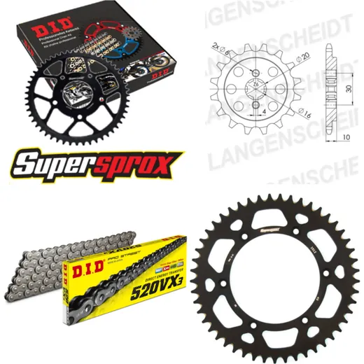 Kettensatz Alu schwarz für: HUSQVARNA CR125 92-94 12-49-116 DID520VX3 Clip