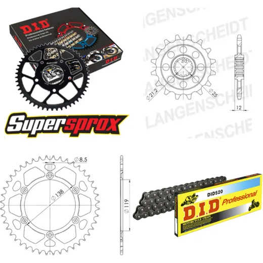 Kettensatz Alu für: HUSABERG FE400 /S /E 96-99 15-48-120 DID520 Clip