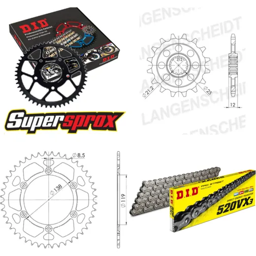 Kettensatz Alu für: HUSABERG FE400 /S /E 96-99 15-48-120 DID520VX3 Endlos