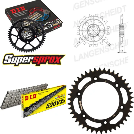 Kettensatz Alu schwarz für: HUSABERG FS450 E /C 04-08/FC6 15-42-118 DID520VX3 Endlos