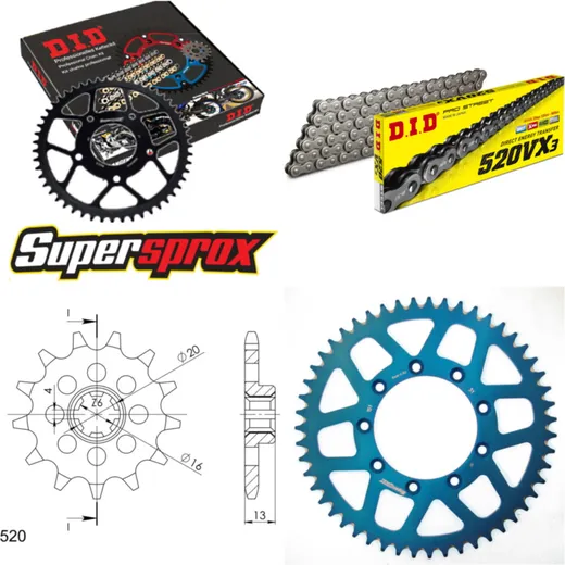 Chain Kit - ALU - blue TM Enduro 125 98-00 13-51-114 DID520VX3 endless