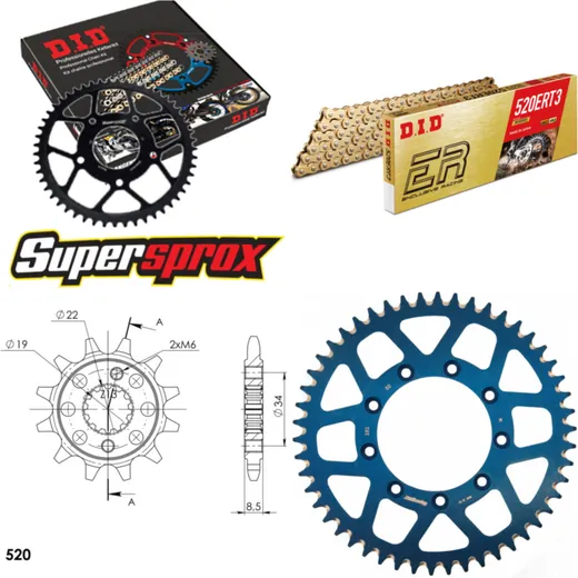 Kettensatz Alu blau TM Cross 125 03-15/Enduro 125 98 12-50-114 DID520ERT2(G&G) Clip
