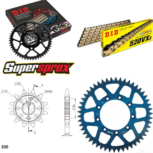 Kettensatz Alu blau TM Cross 125 03-15/Enduro 125 98 12-50-114 DID520VX3(G&B) Niet