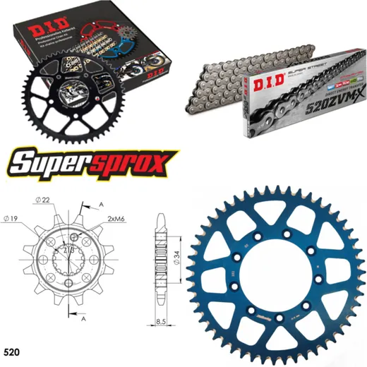 Kettensatz Alu blau TM Cross 125 03-15/Enduro 125 98 12-50-114 DID520ZVM-X Endlos