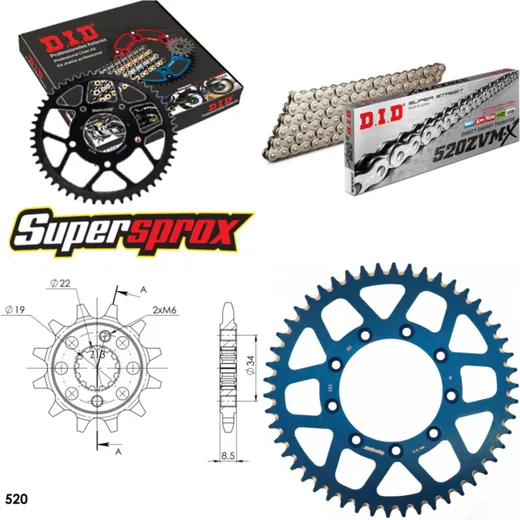 Kettensatz Alu blau TM Cross 125 03-15/Enduro 125 98 12-50-114 DID520ZVM-X(S&S) Niet