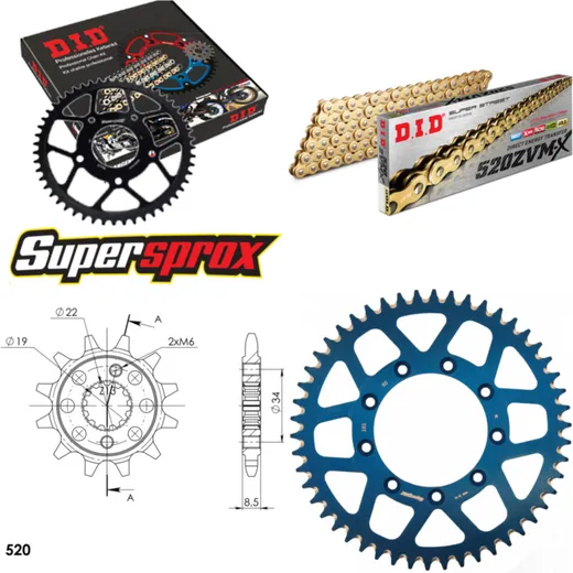 Kettensatz Alu blau TM Cross 125 03-15/Enduro 125 98 12-50-114 DID520ZVM-X(G&G) Endlos