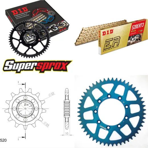 Kettensatz Alu blau TM Cross 250 /F 05-13/Cross 300 13-51-116 DID520ERT2(G&G) Clip