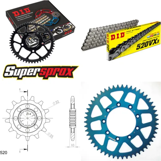 Kettensatz Alu blau TM Cross 250 /F 05-13/Cross 300 13-51-116 DID520VX3 Endlos