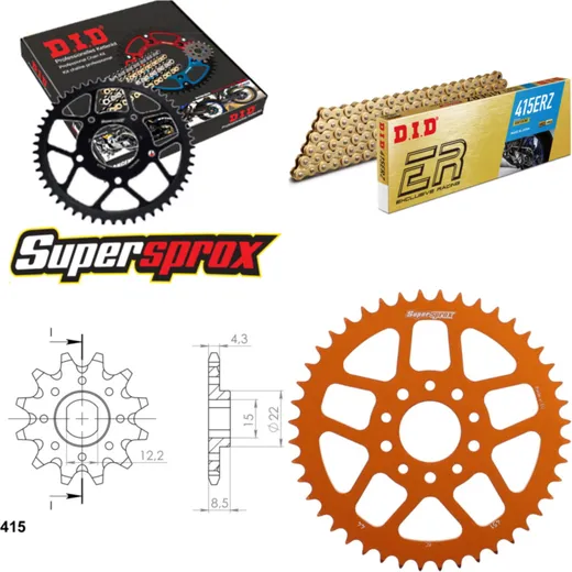 Chain Kit - ALU - orange for: KTM SX50 Pro Junior LC 02-05 11-44-102 DID415ERZ(G&G) Clip