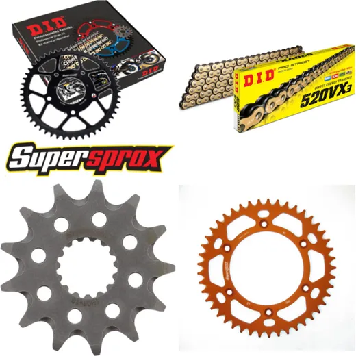 Chain Kit - ALU - orange for: KTM 125 LC2 97-00/Sting 125 8 13-45-110 DID520VX3(G&B) Clip
