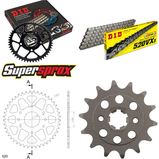 Chain Kit - ALU - orange for: KTM 125 Duke 6-Loch 11-19/RC 14-45-112 DID520VX3 Clip