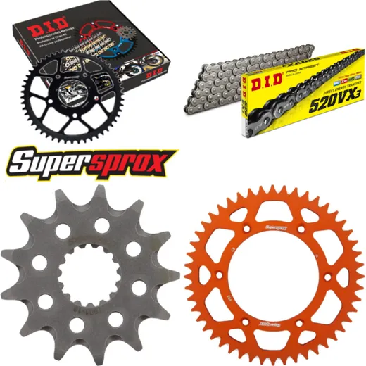 Chain Kit - ALU - orange for: KTM SX250 03-03/SX250 2T 04-15 13-48-114 DID520VX3 rivet