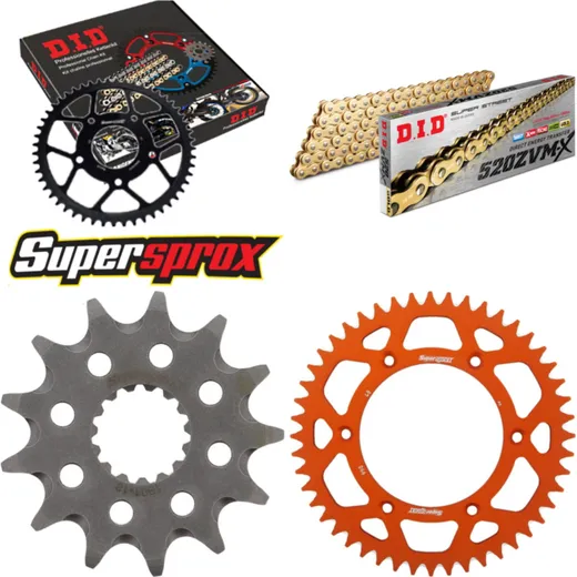 Chain Kit - ALU - orange for: KTM SX250 03-03/SX250 2T 04-15 13-48-114 DID520ZVM-X(G&G) rivet
