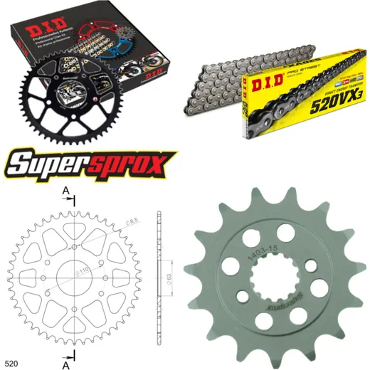 Chain Kit - ALU - orange for: KTM Duke 13-15/RC 390 13-15 15-45-114 DID520VX3 rivet