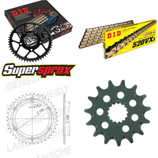 Kettensatz Alu für: KTM EXC600 LC4 90-92 15-50-114 DID520VX3(G&B) Clip