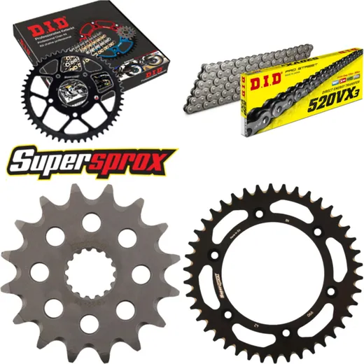 Kettensatz Alu schwarz für: KTM Duke 94-96/Adventure 640 16-42-118 DID520VX3 Endlos