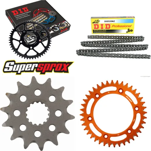 Kettensatz Alu orange für: KTM EXE125 Enduro 00-01/EXC250 14-40-118 DID520NZ Clip