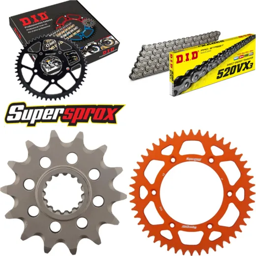 Chain Kit - ALU - orange for: KTM SX525 Racing 2T 03-03/SX52 14-48-114 DID520VX3 Clip