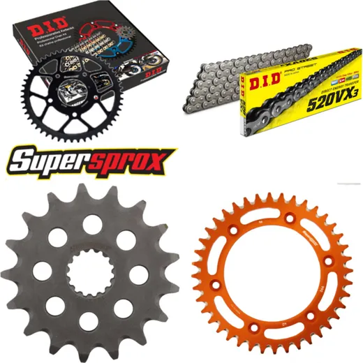 Chain Kit - ALU - orange for: KTM Supermoto 640 LC4 97-98 17-40-108 DID520VX3 Clip