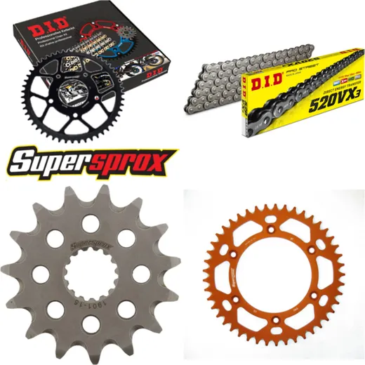 Chain Kit - ALU - orange for: KTM EXC250 Racing 04-06/EXC400 15-45-118 DID520VX3 rivet