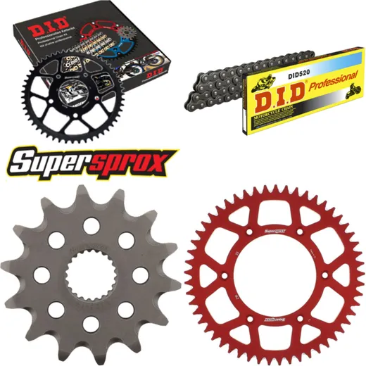 Kettensatz Alu rot HM/für: HONDA CRE250 X Enduro 04-06/CR 14-53-116 DID520 Clip
