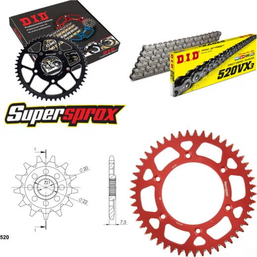 Kettensatz Alu rot für: HONDA CRF250 X [US] 04-04 13-49-114 DID520VX3 Niet