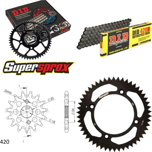 Kettensatz Alu schwarz für: HONDA CRF150 R 17``/14`` 07 15-50-120 DID420D Clip