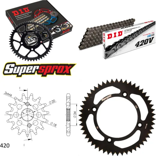Kettensatz Alu schwarz für: HONDA CRF150 R 17``/14`` 07 15-50-120 DID420V Clip