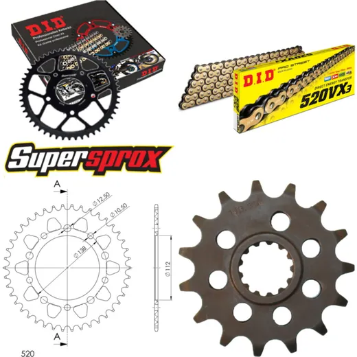 Kettensatz Alu schwarz für: HONDA CB500 F /FA ABS 13-15/C 15-41-112 DID520VX3(G&B) Niet