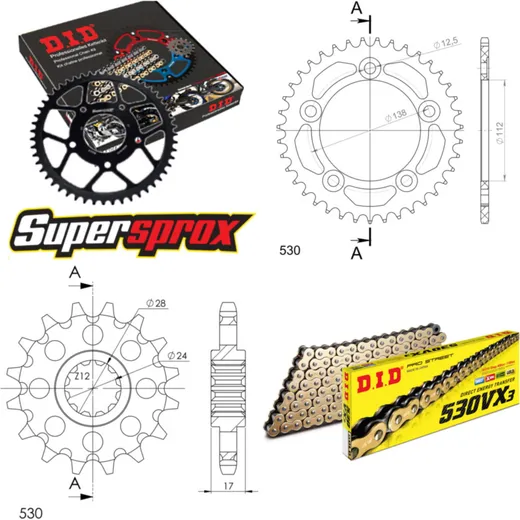 Kettensatz Alu schwarz für: HONDA CBR600 F 91-96 15-43-108 DID530VX3(G&B) Niet
