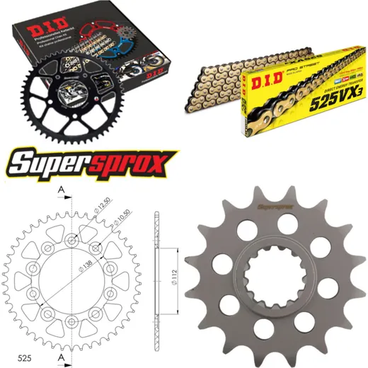 Kettensatz Alu schwarz für: HONDA CBR600 F 99-00 16-44-108 DID525VX3(G&B) Niet