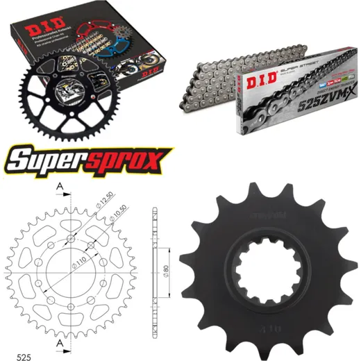 Kettensatz Alu schwarz für: HONDA CB750 Sevenfifty 92-03 15-40-112 DID525ZVM-X Niet