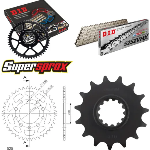 Kettensatz Alu schwarz für: HONDA CB750 Sevenfifty 92-03 15-40-112 DID525ZVM-X(S&S) Niet