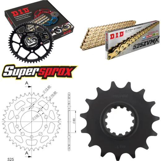 Kettensatz Alu schwarz für: HONDA CB750 Sevenfifty 92-03 15-40-112 DID525ZVM-X(G&G) Niet