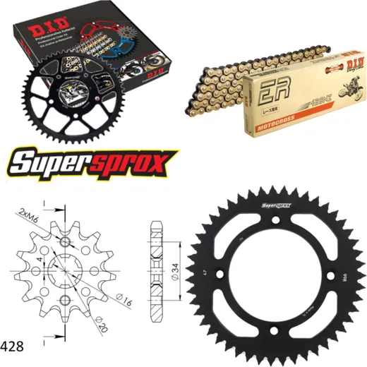 Kettensatz Alu schwarz für: YAMAHA YZ80 19``/16`` 93-01 13-47-120 DID428NZ(G&B) Clip
