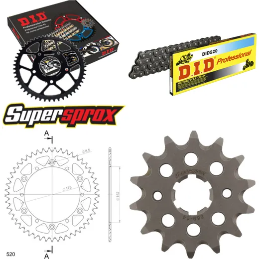 Kettensatz Alu schwarz für: YAMAHA WR250 89-90/WR250 97-9 14-49-114 DID520 Clip