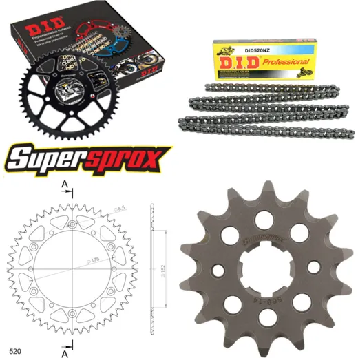 Kettensatz Alu schwarz für: YAMAHA WR250 89-90/WR250 97-9 14-49-114 DID520NZ Clip