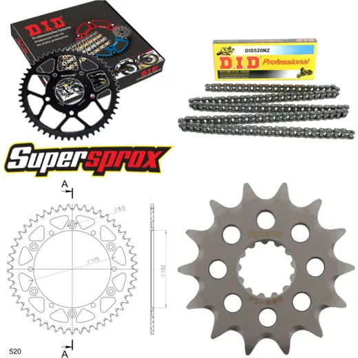 Kettensatz Alu schwarz für: YAMAHA YZ400 F 98-98 14-49-114 DID520NZ Clip