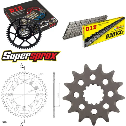 Chain Kit - ALU - blue for: YAMAHA YZ250 08-08/YZ400 F 99-99 13-49-114 DID520VX3 endless