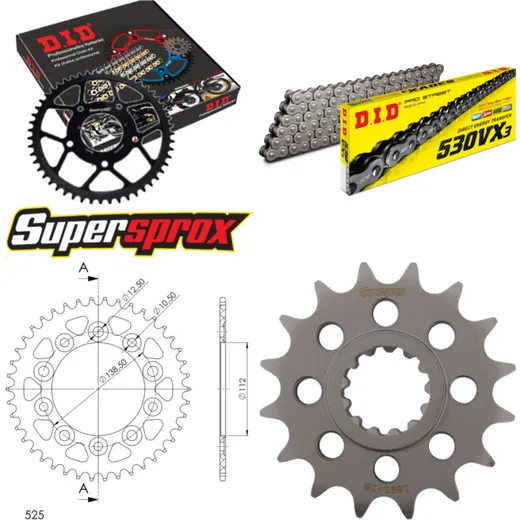 Kettensatz Alu schwarz für: YAMAHA YZF1000 R1/R1M 15-15 16-41-114 DID530VX3 Niet