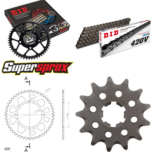 Kettensatz Alu schwarz für: KAWASAKI KX80 17``/14`` 89-96 13-49-118 DID420V Clip