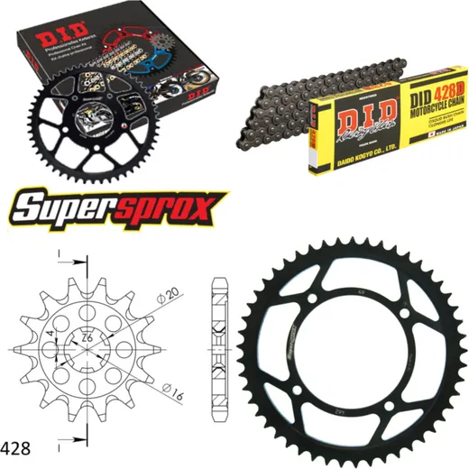 Kettensatz Alu für: KAWASAKI KX80 17``/14`` >428< 97 13-49-118 DID428D Clip