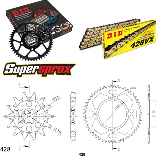Chain Kit - ALU - black for: KAWASAKI KX85 17``/14`` >42 14-50-124 DID428VX(G&B) rivet