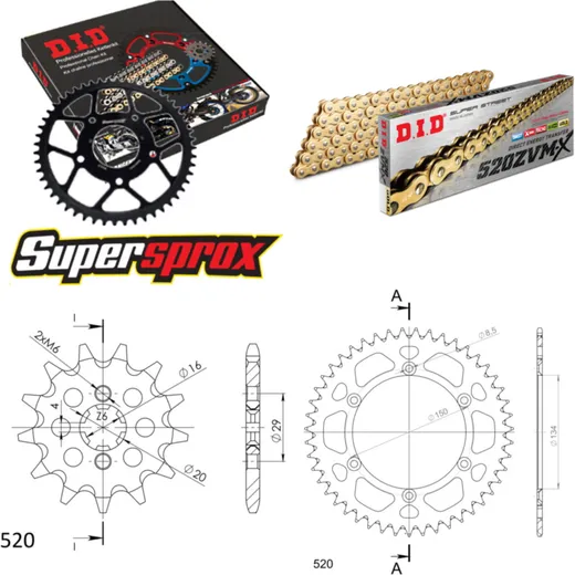 Chain Kit - ALU - black for: KAWASAKI KX125 86-89 12-47-112 DID520ZVM-X(G&G) rivet